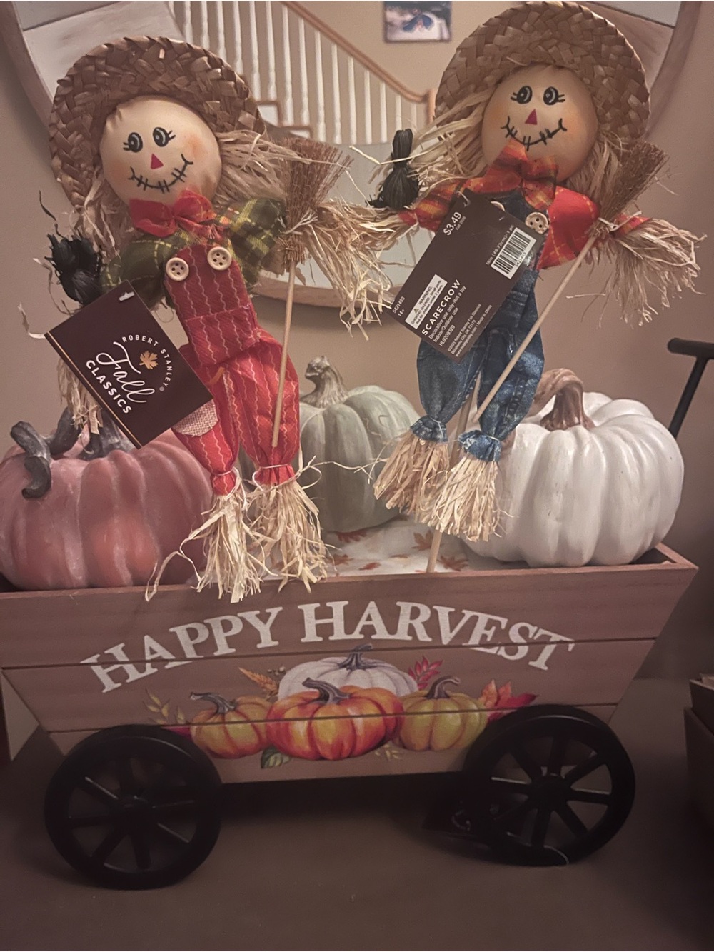 Fall Scarecrow Picks in Red and Blue Overalls